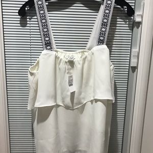 JCrew tank top with embroidered straps.